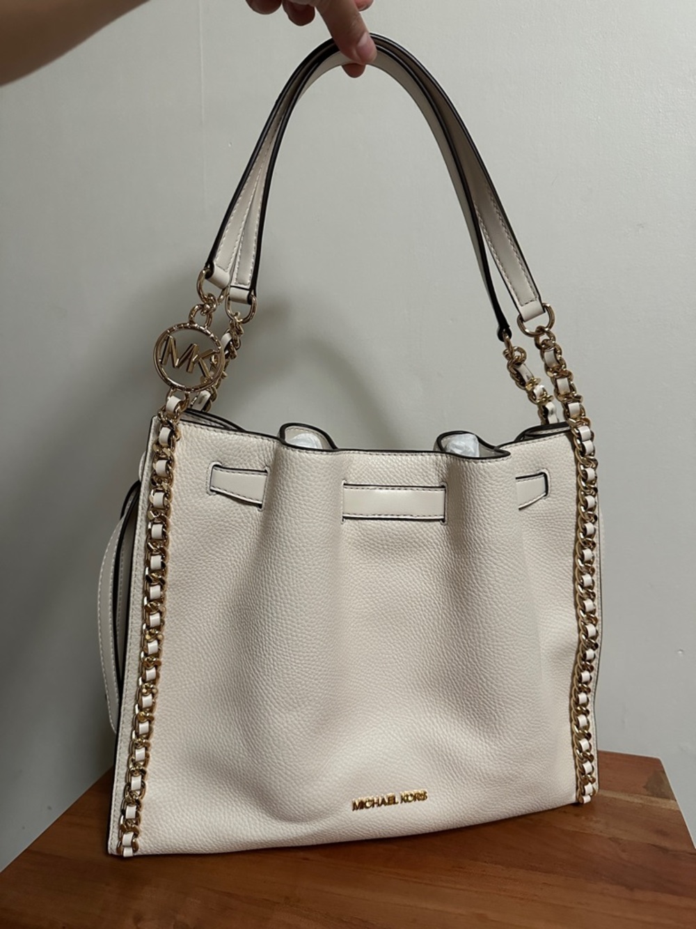 Michael Kors Cream Mina Large Chain Shoulder Bag